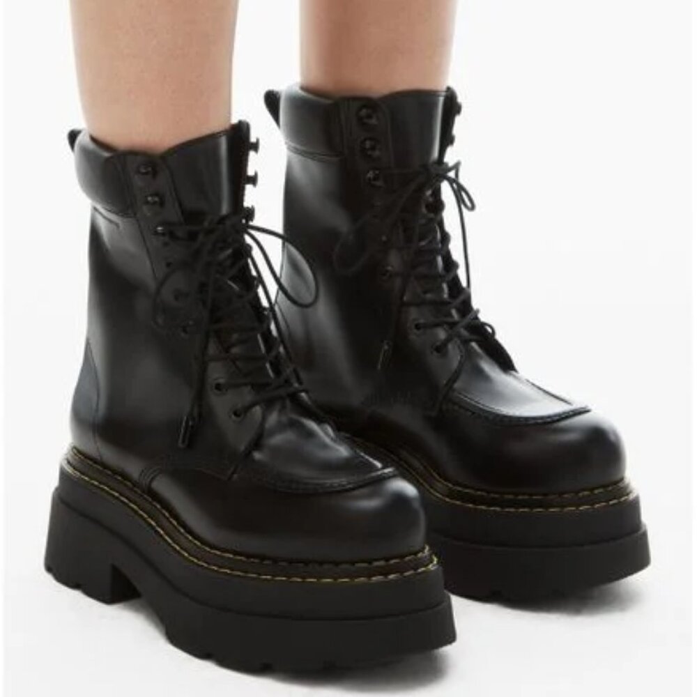 Alexander Wang Atlas Leather Lace-Up Platform Combat Rugged Boots in Black